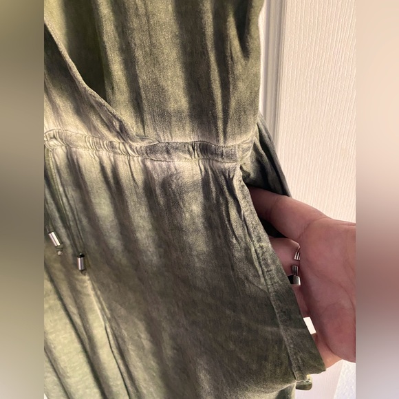 River + Sky Wide Leg Hand Dyed Drawstring Waist Romper Jumpsuit. Sage Green.Sz M - Picture 11 of 13
